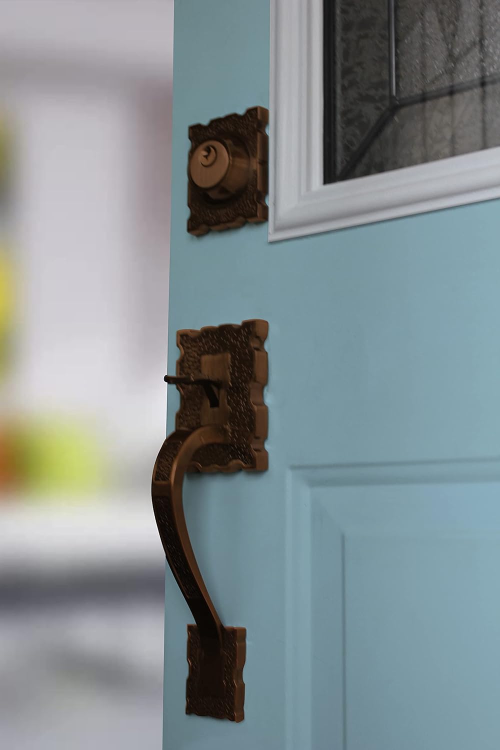 Kit de Fechadura LOCKSET4U para Porta de Entrada LAMA com Maçaneta e Trinco, Estilo Europeu, Cobre Antigo