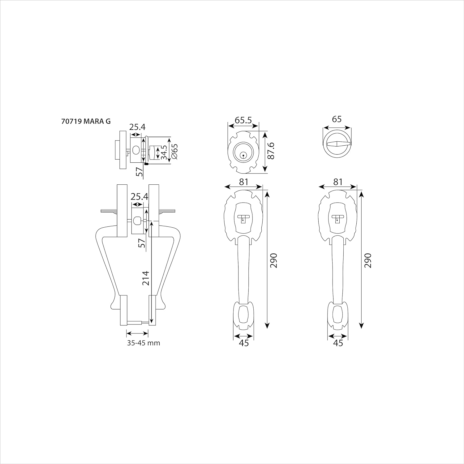 Double Front Door Hardware Set MARA, Heavy Duty Entry Double (Keyed and Dummy) Door Lock Set with Exterior and Interior Grip Handles and deadbolt, Reversible, Antique Copper