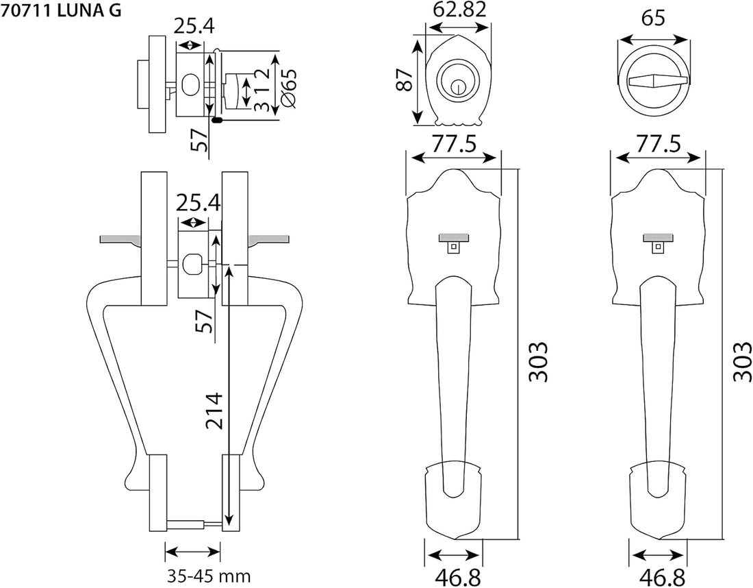 Single Reversal Front Door Hardware Set Luna, Heavy Duty Grip Entry Single Door Lock Set with Grip Handle and deadbolt, Antique Copper