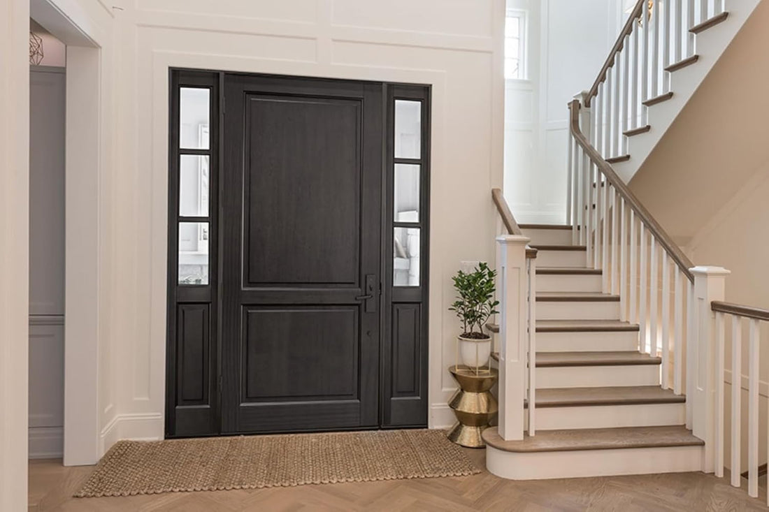 Lama_G Single Front Door Hardware Set, Heavy Duty Reversible Entry Door Hadleset with Exterior and Interior Grip Handles and deadbolt, Antique Brass Finish