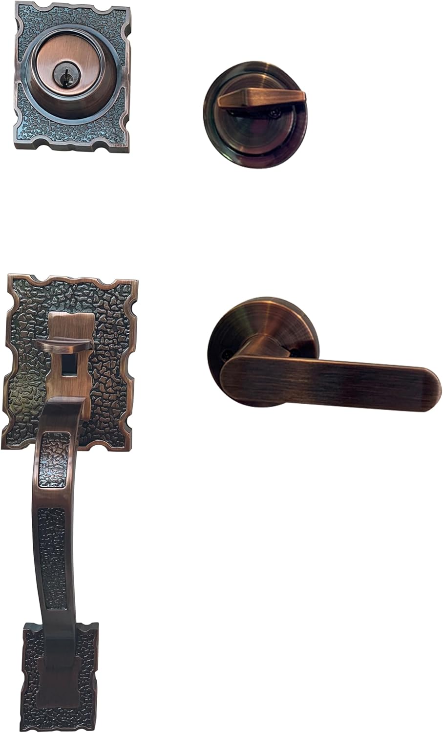 Kit de Fechadura LOCKSET4U para Porta de Entrada LAMA com Maçaneta e Trinco, Estilo Europeu, Cobre Antigo