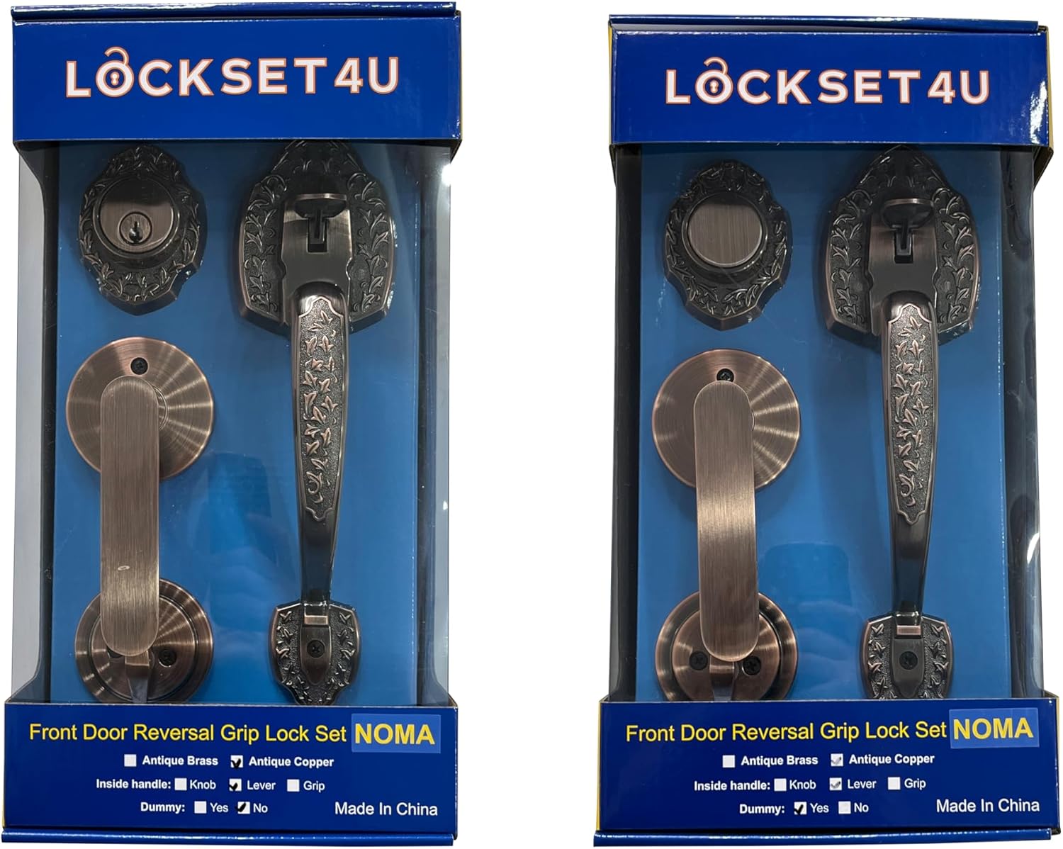 NOMA Double Front Door Hardware Set, Grip Entry Door Lock Set with Lever Handle and deadbolt, Antique Copper