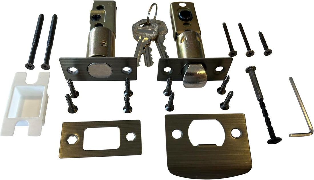 Mara_G Single Front Door Hardware Set, Heavy Duty Entry Door Lock Set with Exterior and Interior Grip Handles and deadbolt, Antique Copper Finish
