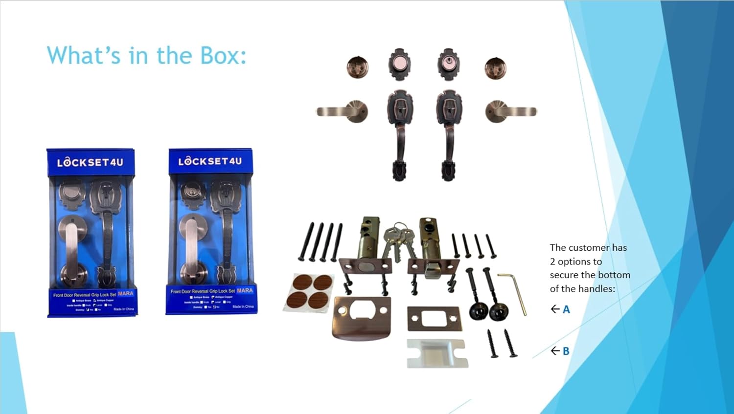 MARA Double Front Door Hardware Set, Grip Entry Door Lock Set with Lever Handle and deadbolt, Antique Copper
