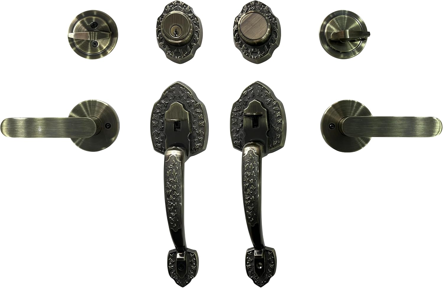 NOMA Double Front Door Hardware Set, Grip Entry Door Lock Set with Lever Handle and deadbolt, Antique Brass