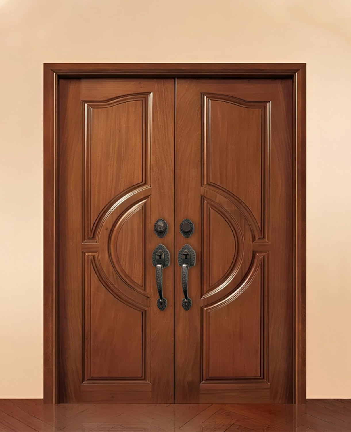 NOMA Double Front Door Hardware Set, Grip Entry Door Lock Set with Lever Handle and deadbolt, Antique Brass
