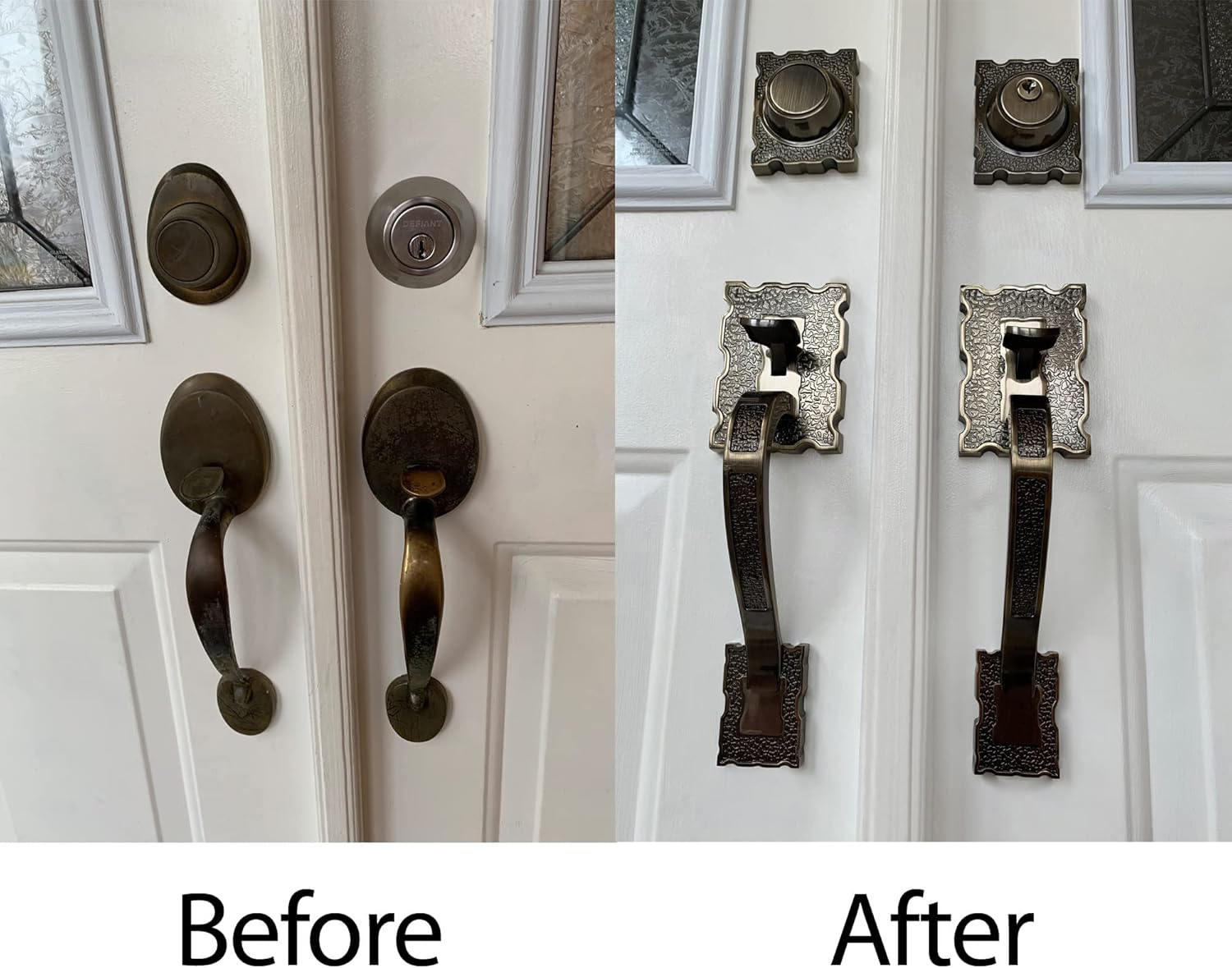 LOCKSET4U Reversible Front Door Hardware Set LAMA with Lever Handle Set and deadbolt, European Style, Antique Brass