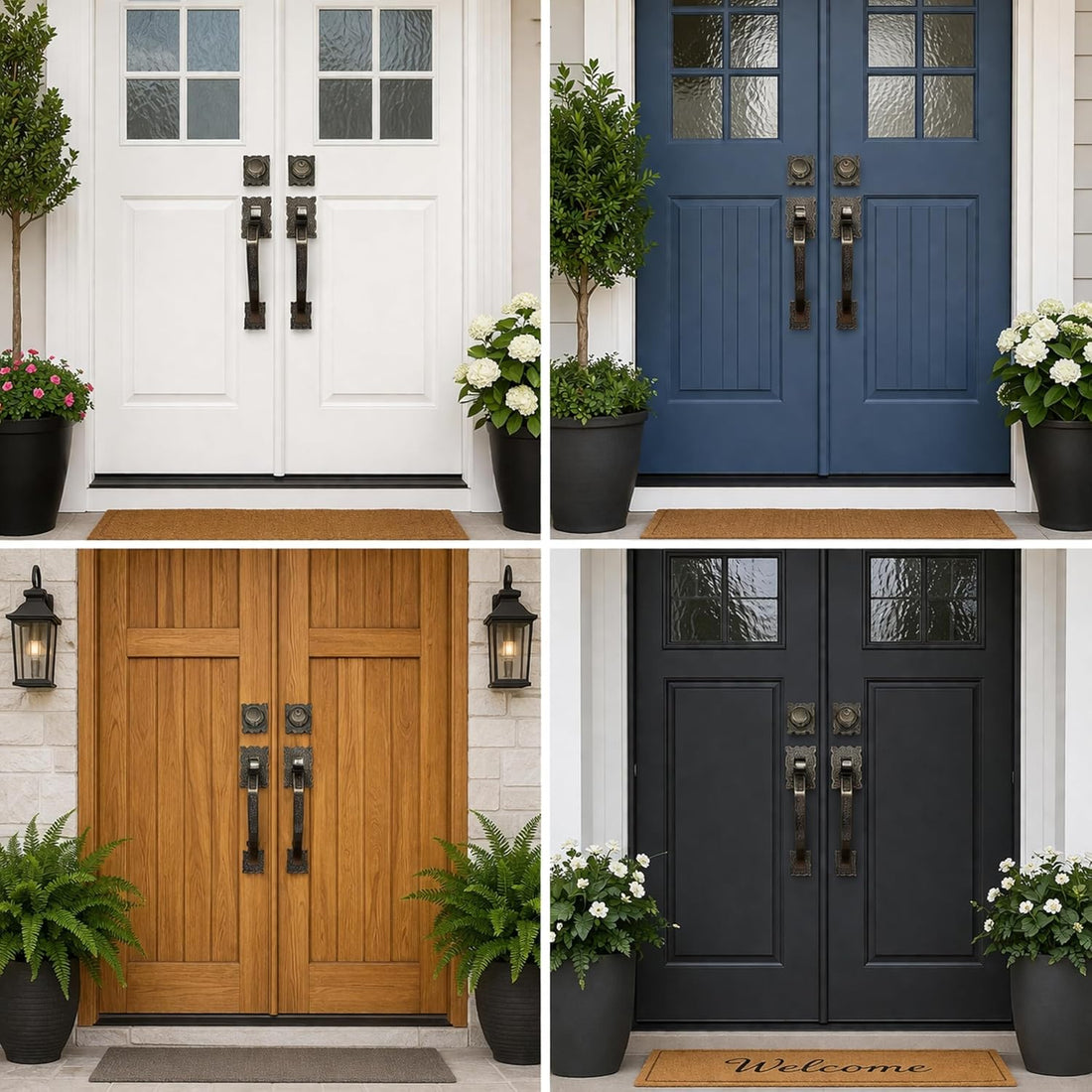 Double Reversal Front Door Hardware Set LAMA, Heavy Duty Grip Entry Double Door with Lever Handle Set and deadbolt, European Style, Antique Brass