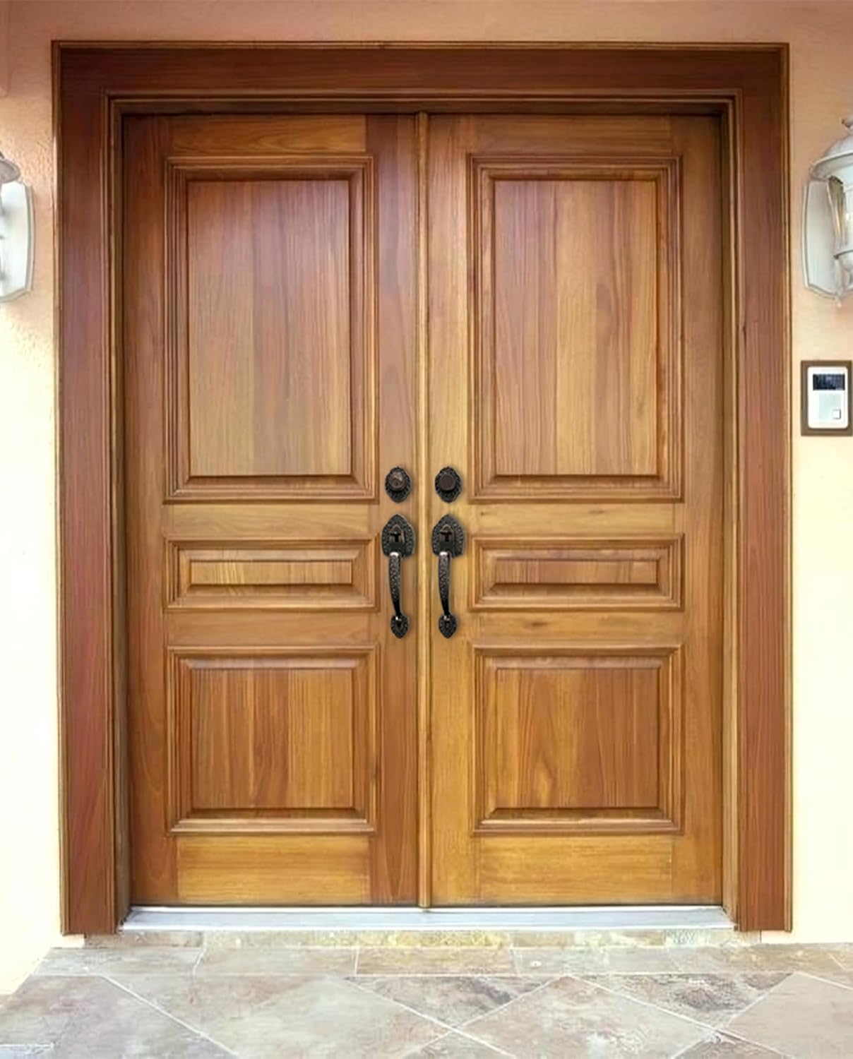 NOMA Double Front Door Hardware Set, Grip Entry Door Lock Set with Lever Handle and deadbolt, Antique Copper