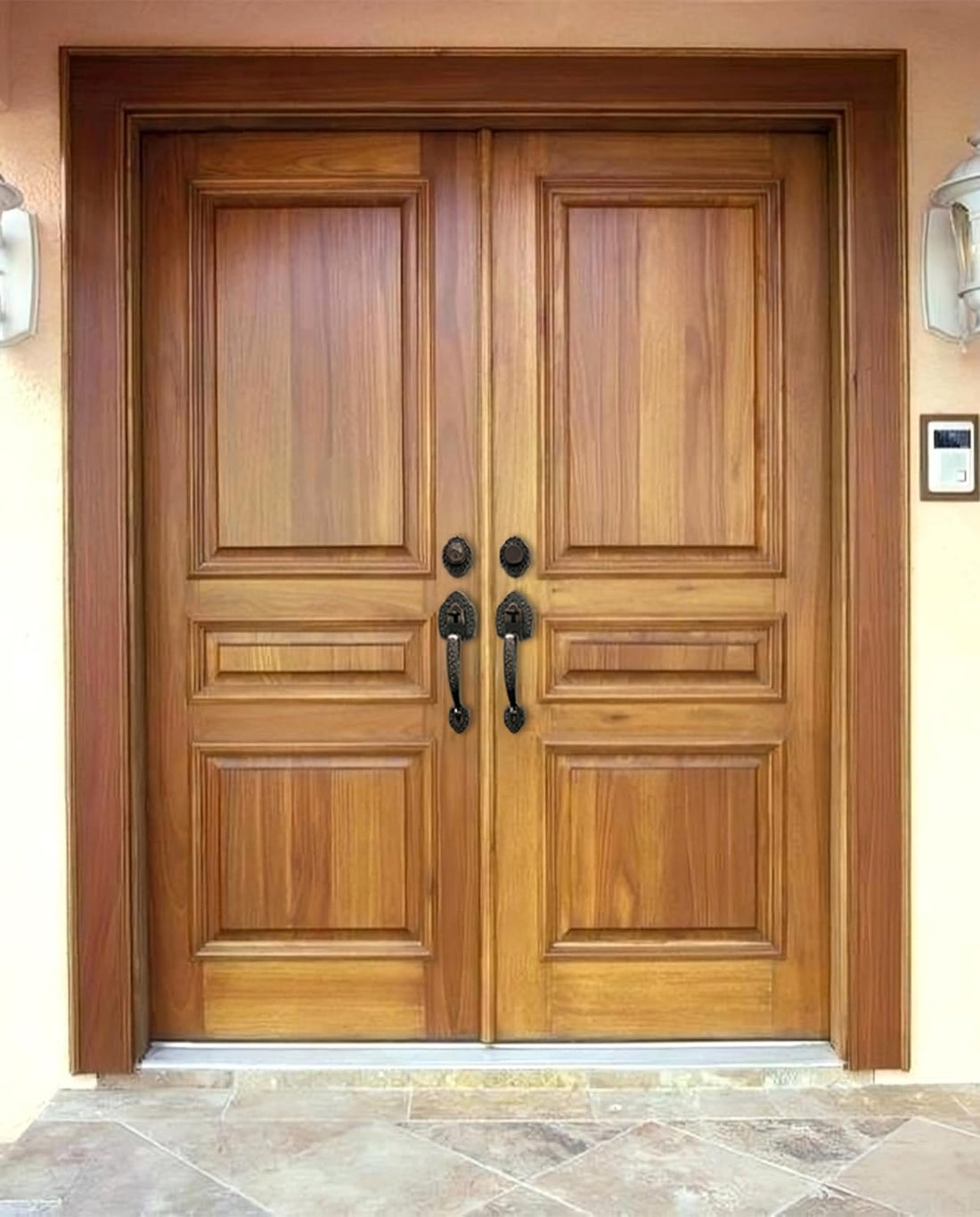 NOMA Double Front Door Hardware Set, Grip Entry Door Lock Set with Lever Handle and deadbolt, Antique Copper