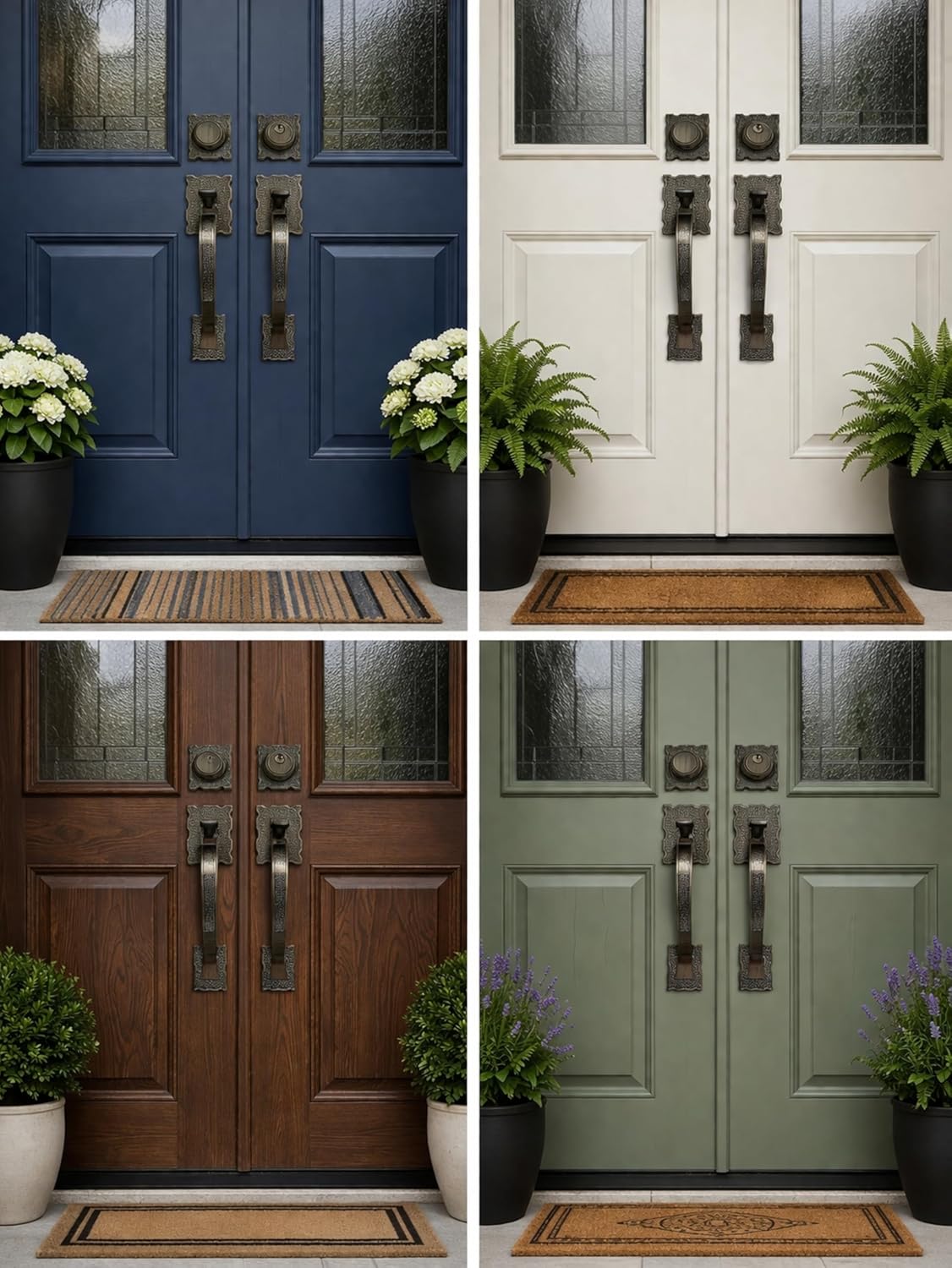 Double Reversal Front Door Hardware Set LAMA, Heavy Duty Grip Entry Double Door with Lever Handle Set and deadbolt, European Style, Antique Brass