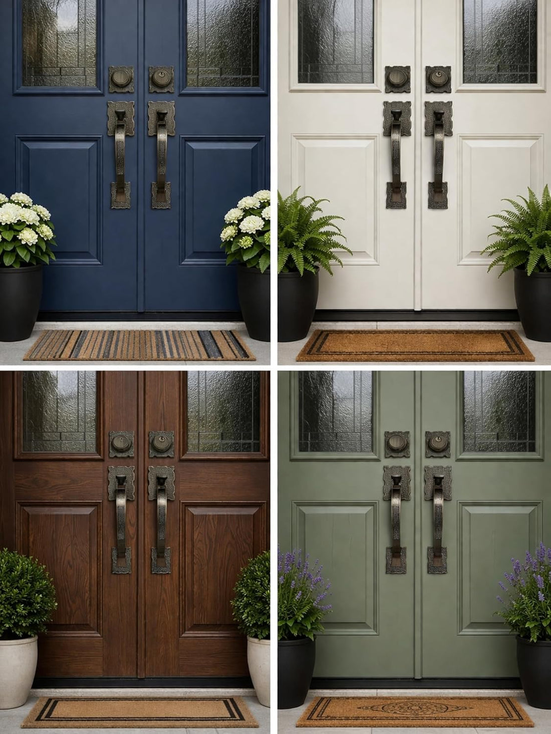 Double Reversal Front Door Hardware Set LAMA, Heavy Duty Grip Entry Double Door with Lever Handle Set and deadbolt, European Style, Antique Brass