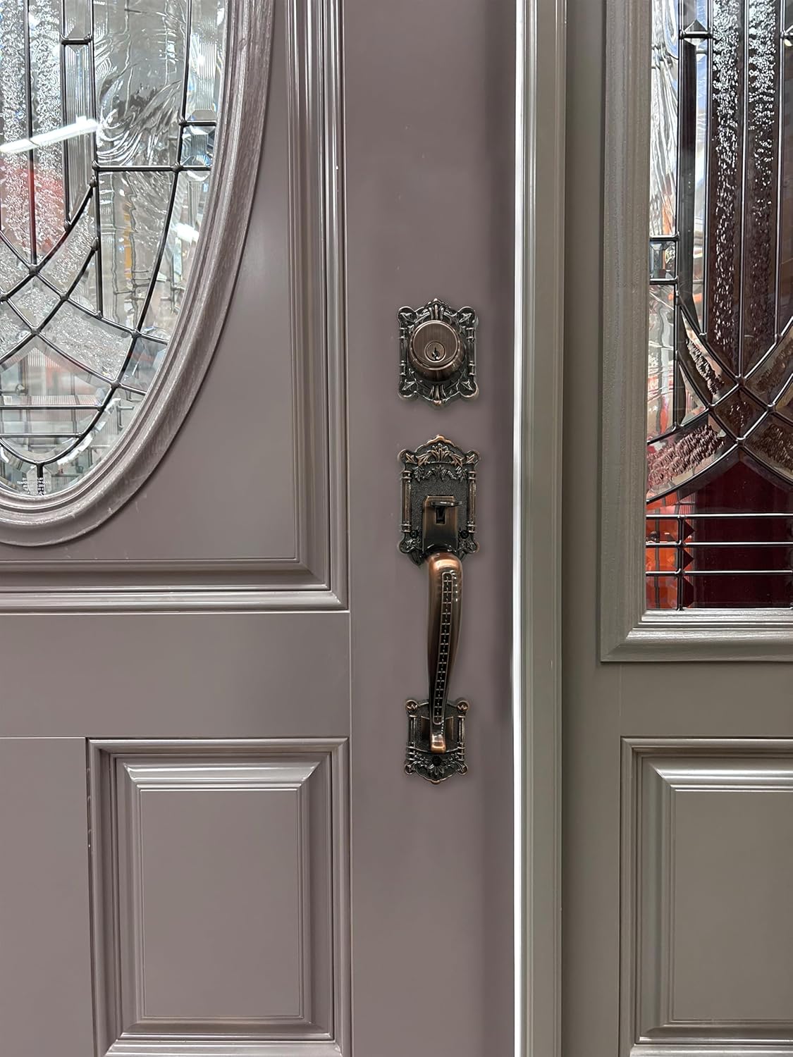 Zita Single Front Door Hardware Set, Grip Entry Door Lock Set with Grip Handle and deadbolt, Antique Copper