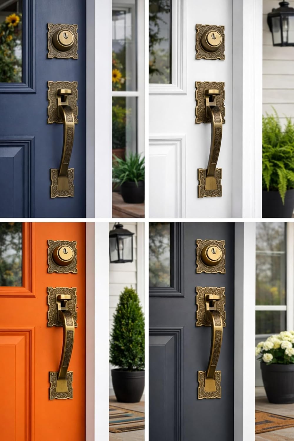 Double Reversal Front Door Hardware Set LAMA, Heavy Duty Grip Entry Double Door with Lever Handle Set and deadbolt, European Style, Antique Copper