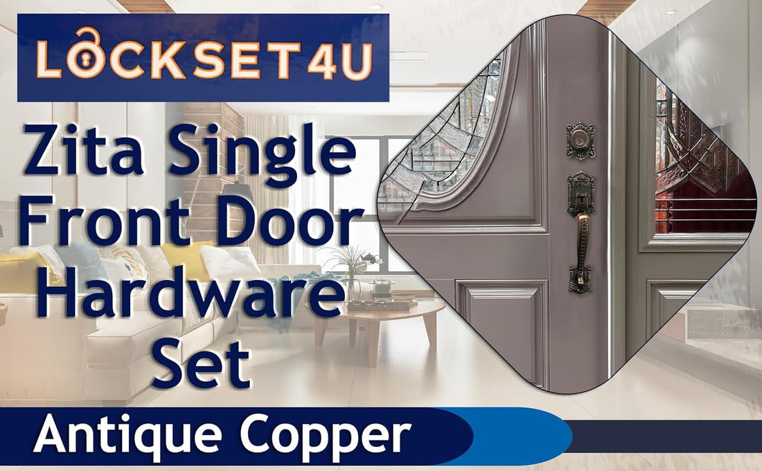 Zita Single Front Door Hardware Set, Grip Entry Door Lock Set with Lever Handle and deadbolt, Antique Copper