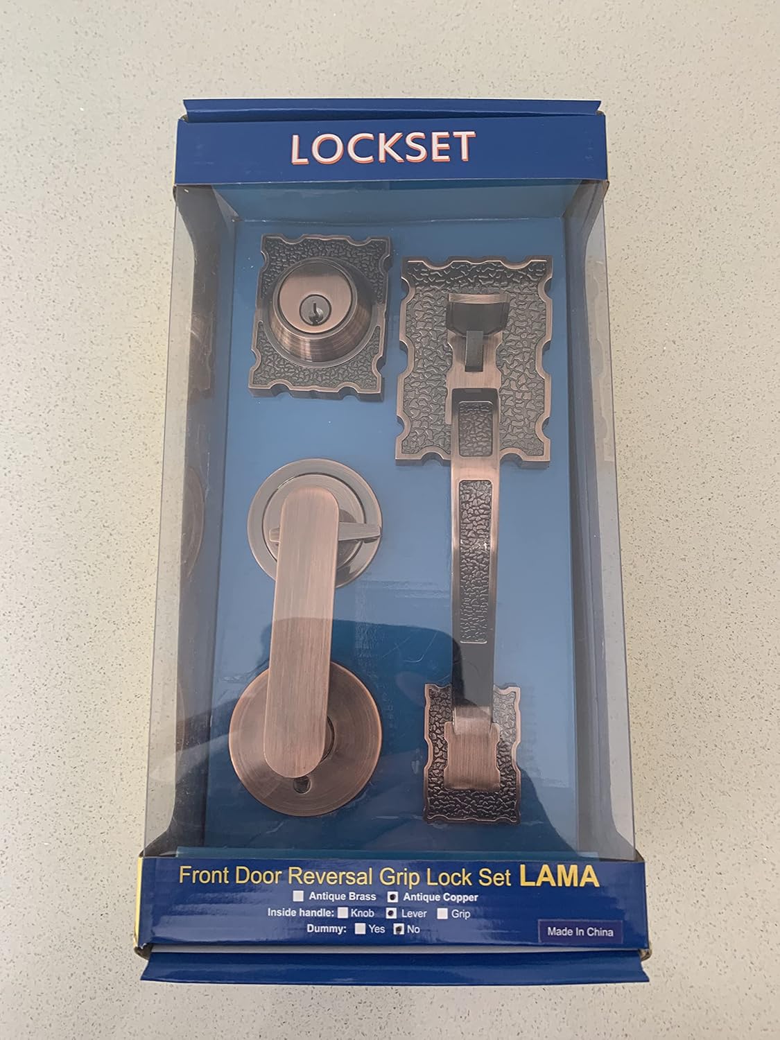 Kit de Fechadura LOCKSET4U para Porta de Entrada LAMA com Maçaneta e Trinco, Estilo Europeu, Cobre Antigo