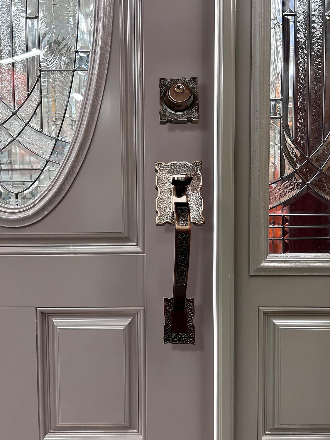 LOCKSET4U Reversible Front Door Hardware Set LAMA with Lever Handle Set and deadbolt, European Style, Antique Brass