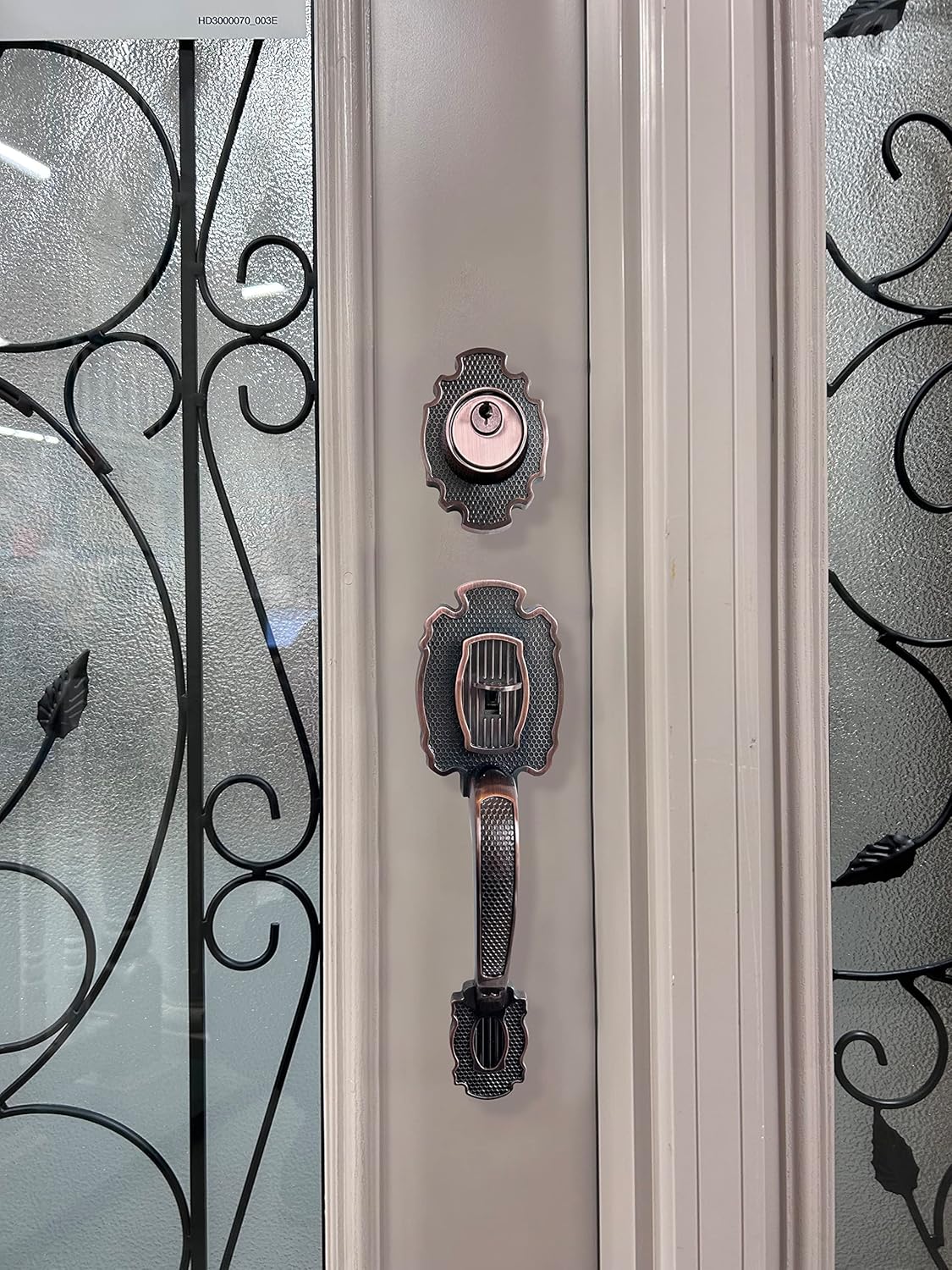 Mara_G Single Front Door Hardware Set, Heavy Duty Entry Door Lock Set with Exterior and Interior Grip Handles and deadbolt, Antique Copper Finish
