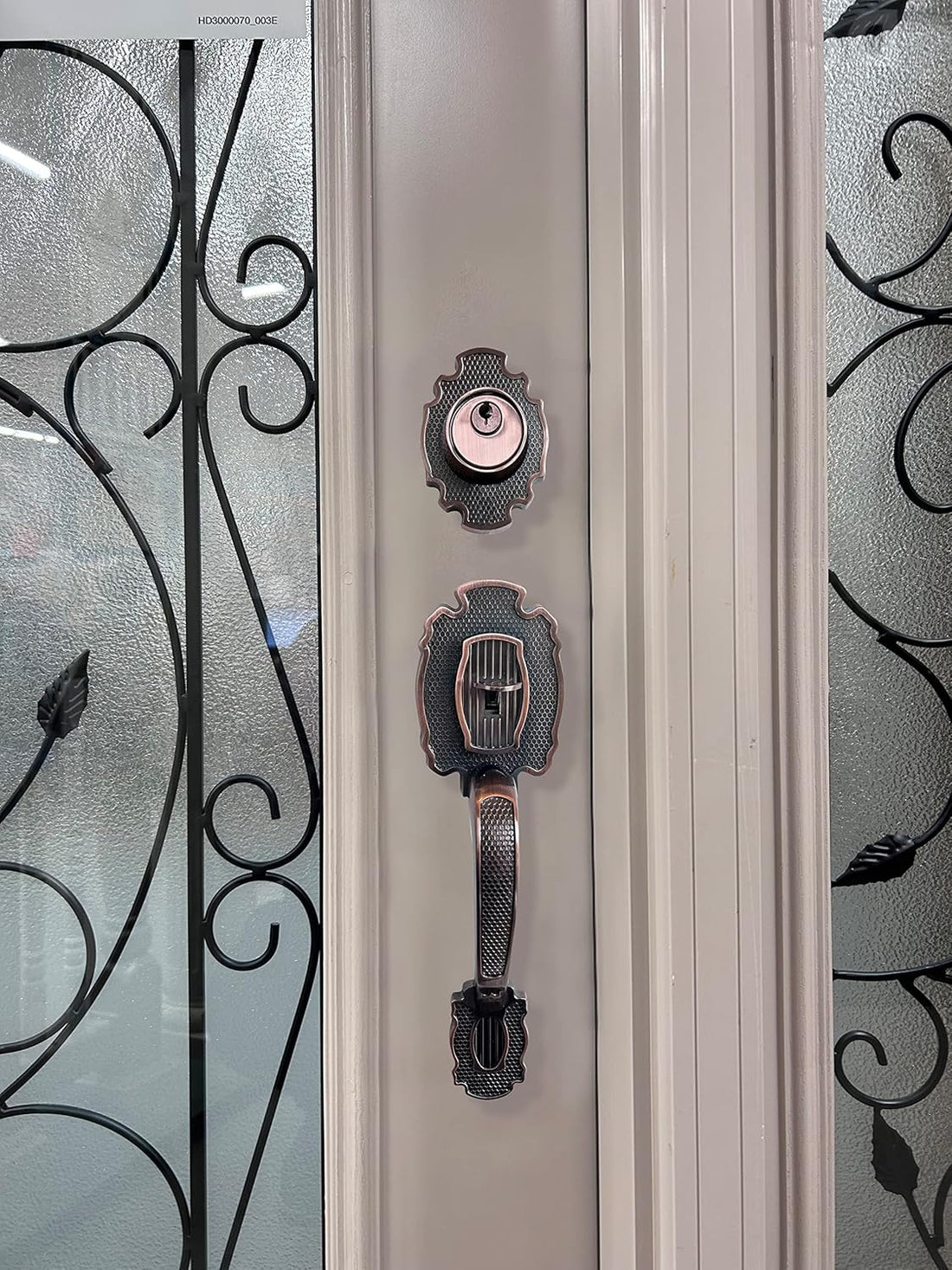 Mara_G Single Front Door Hardware Set, Heavy Duty Entry Door Lock Set with Exterior and Interior Grip Handles and deadbolt, Antique Copper Finish