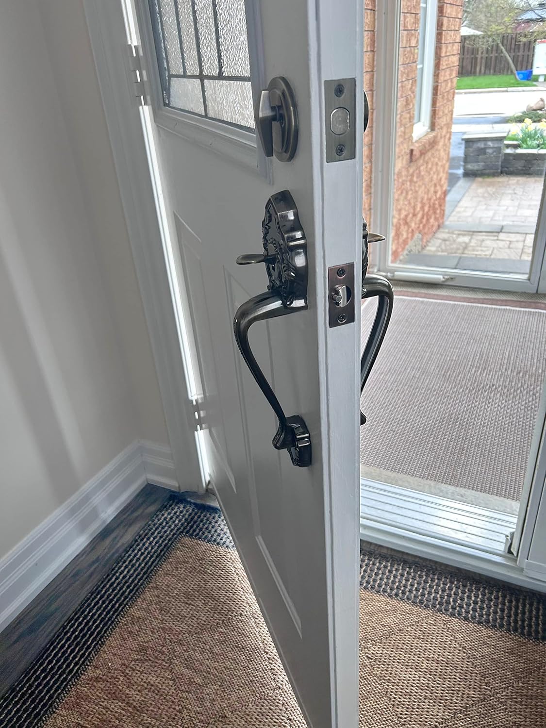 Single Reversal Front Door Hardware Set Luna, Heavy Duty Grip Entry Single Door Lock Set with Grip Handle and deadbolt, Antique Copper