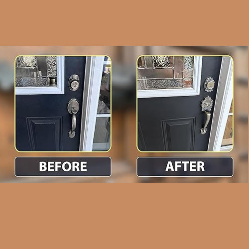 Single Front Door Hardware Set Luna with Lever Handle and deadbolt. European Style. Antique Brass.