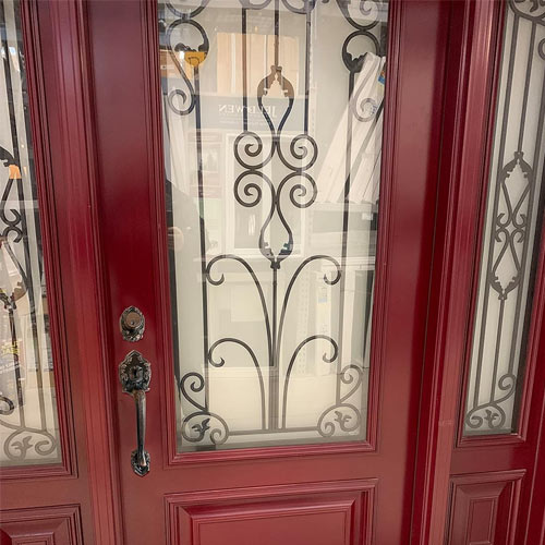 Reversible Front Door Hardware Set Luna with Lever Handle and deadbolt. European Style. Antique Copper.