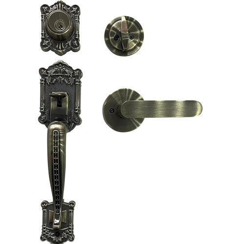 Zita Single Front Door Hardware Set, Grip Entry Door Lock Set with Lever Handle and deadbolt, Antique Brass
