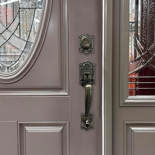 Zita Single Front Door Hardware Set, Grip Entry Door Lock Set with Lever Handle and deadbolt, Antique Brass